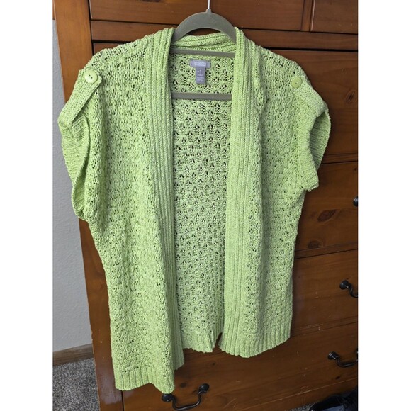 Chico's Sweaters - Chico’s Cardigan Size 1 (Medium) Short Sleeve Open Front Lime Green Open Knit